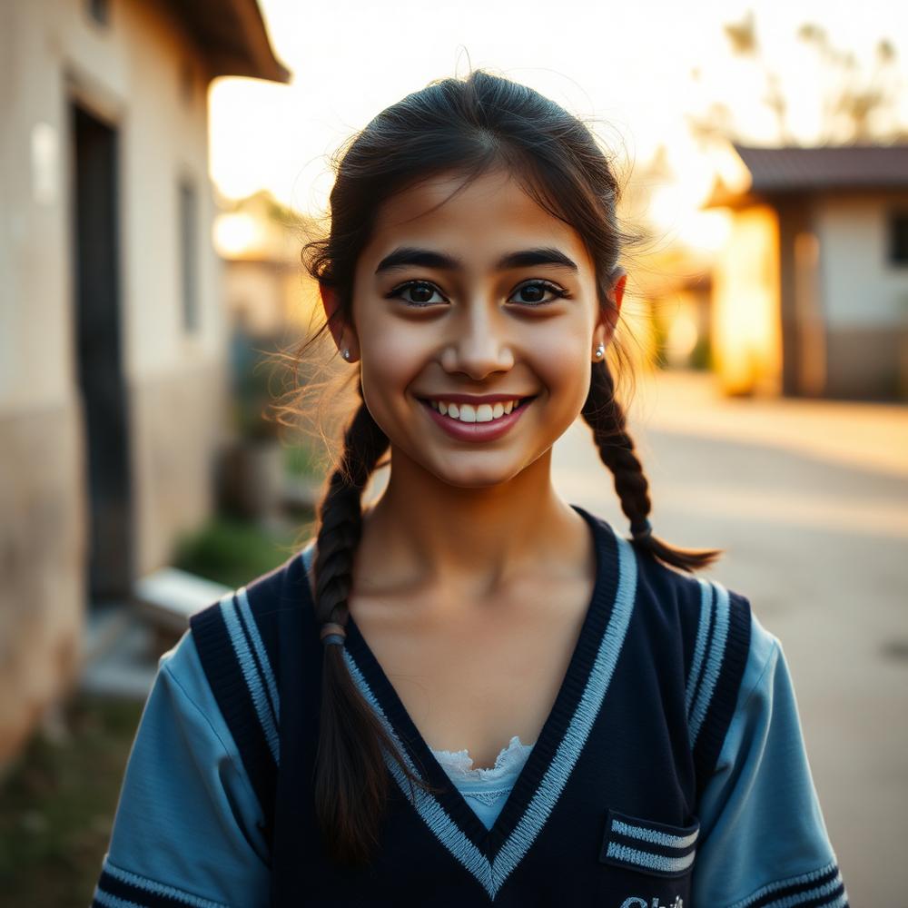 A young woman standing outside her family compound